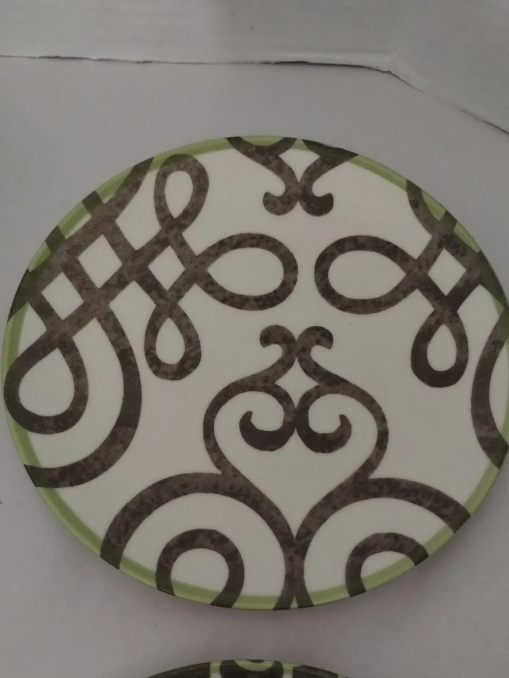 2 Southern Living Terrace Salad/Dessert Plates Brown Floral Print /Green Trim